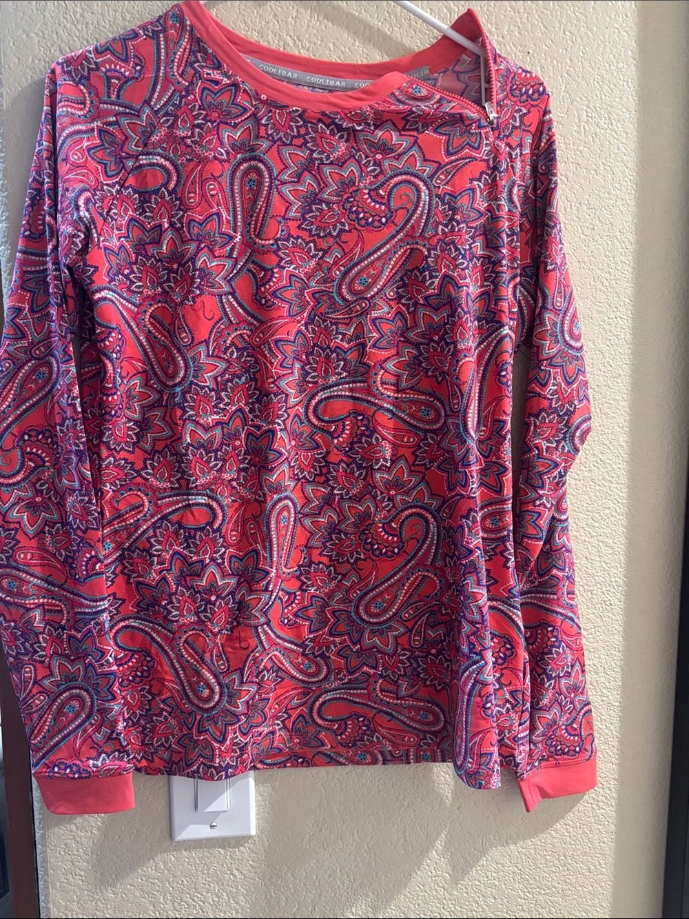 Coolibar Coral and Navy Paisley Long Sleeve Sun Top